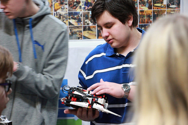 Student working on his technology project